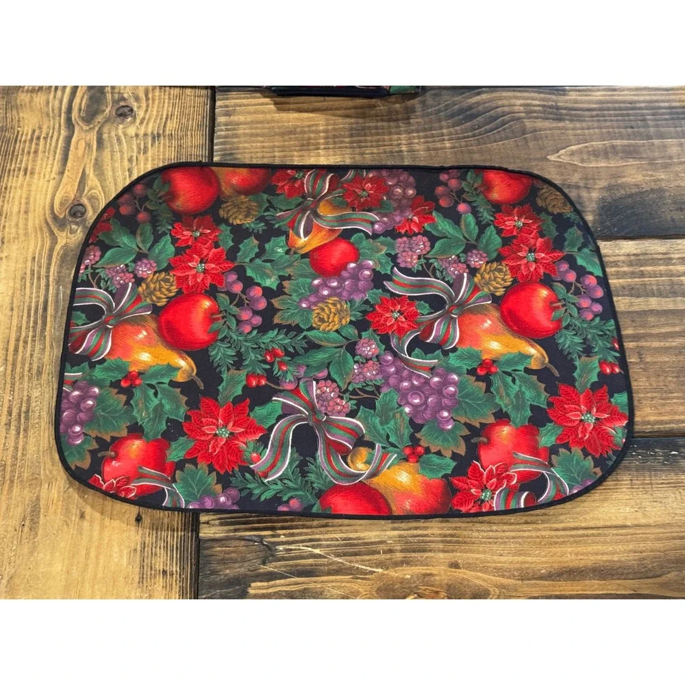 Christmas Fruit Poinsettia Table Linens Set 6 Napkins 6 Placemats 1 Tablerunner